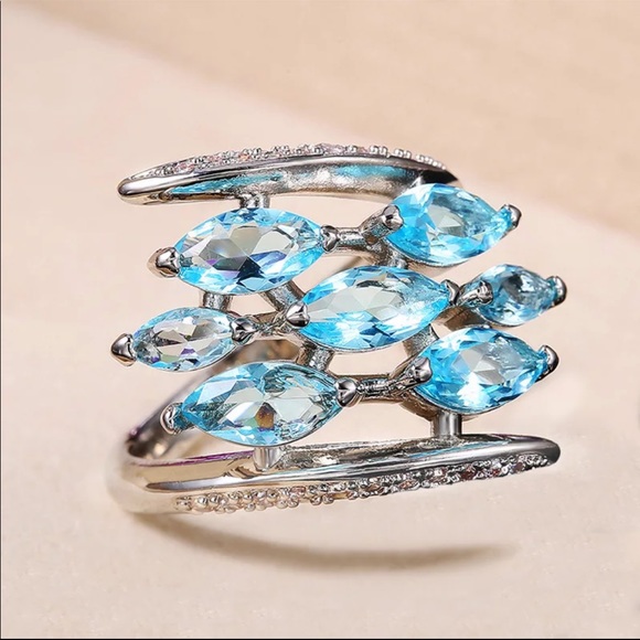 New 925 Silver Marquise Cut Aquamarine Ring - Picture 2 of 6